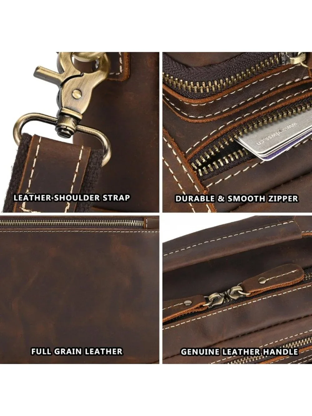 Stylish Full Grain Leather Messenger Bag for Men - Crossbody Travel & Work Purse